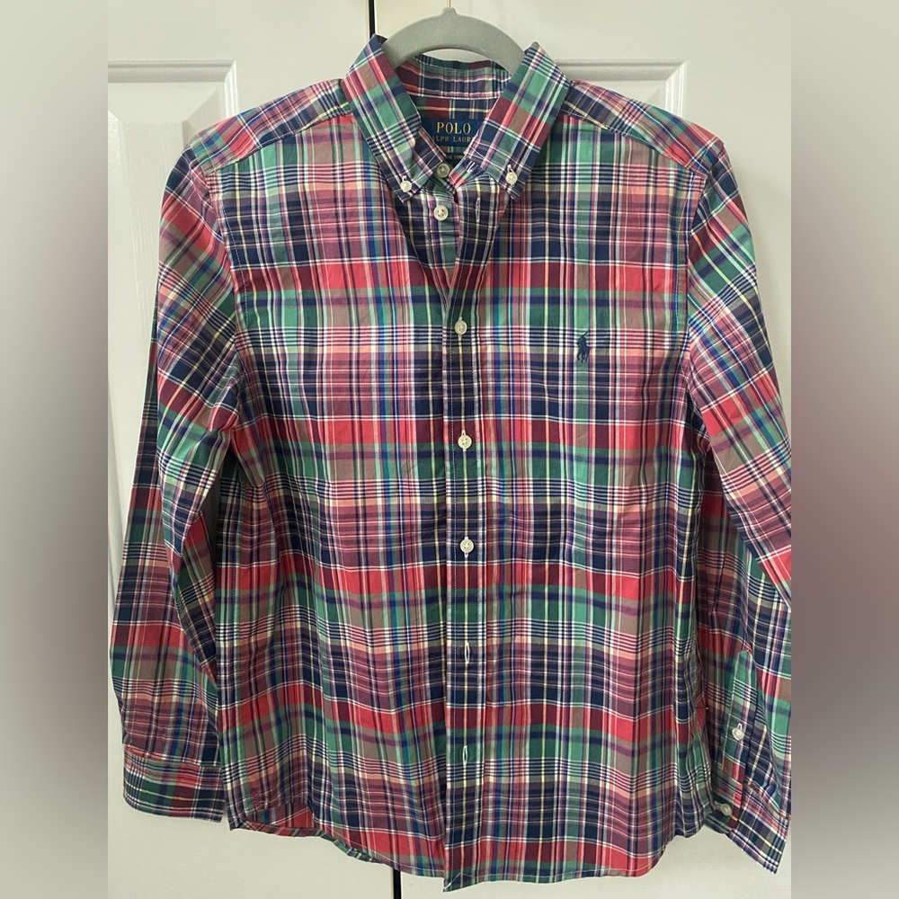 Polo Ralph Lauren Boys Plaid Cotton Poplin Shirt. MultiColor. NWT Size L (14-16)